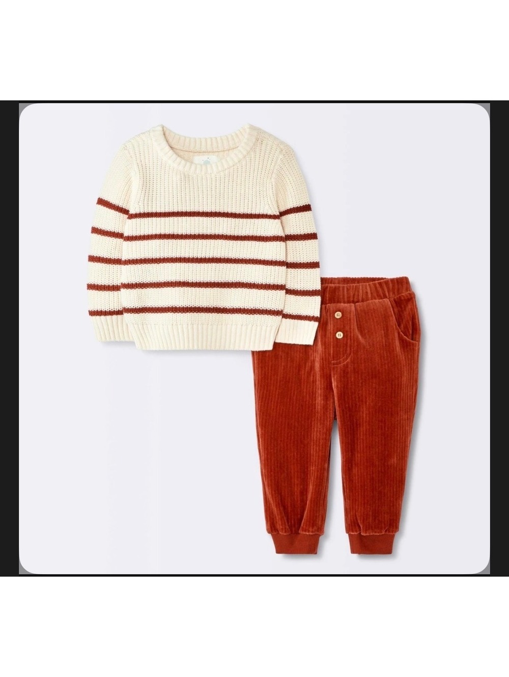 Baby 2pc Holiday Striped Sweater and Knit Pants Set - Cloud Island Cream 18M
